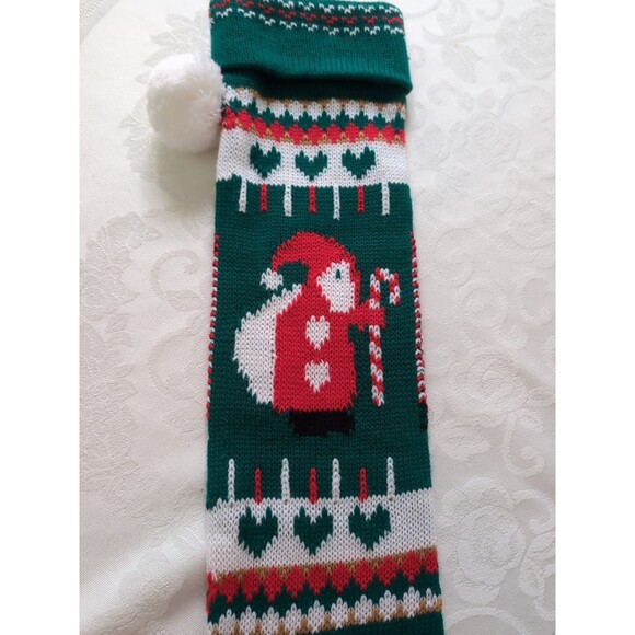 Vintage Knit Christmas Stocking Sock Santa Claus - Hearts 23" - Picture 2 of 4
